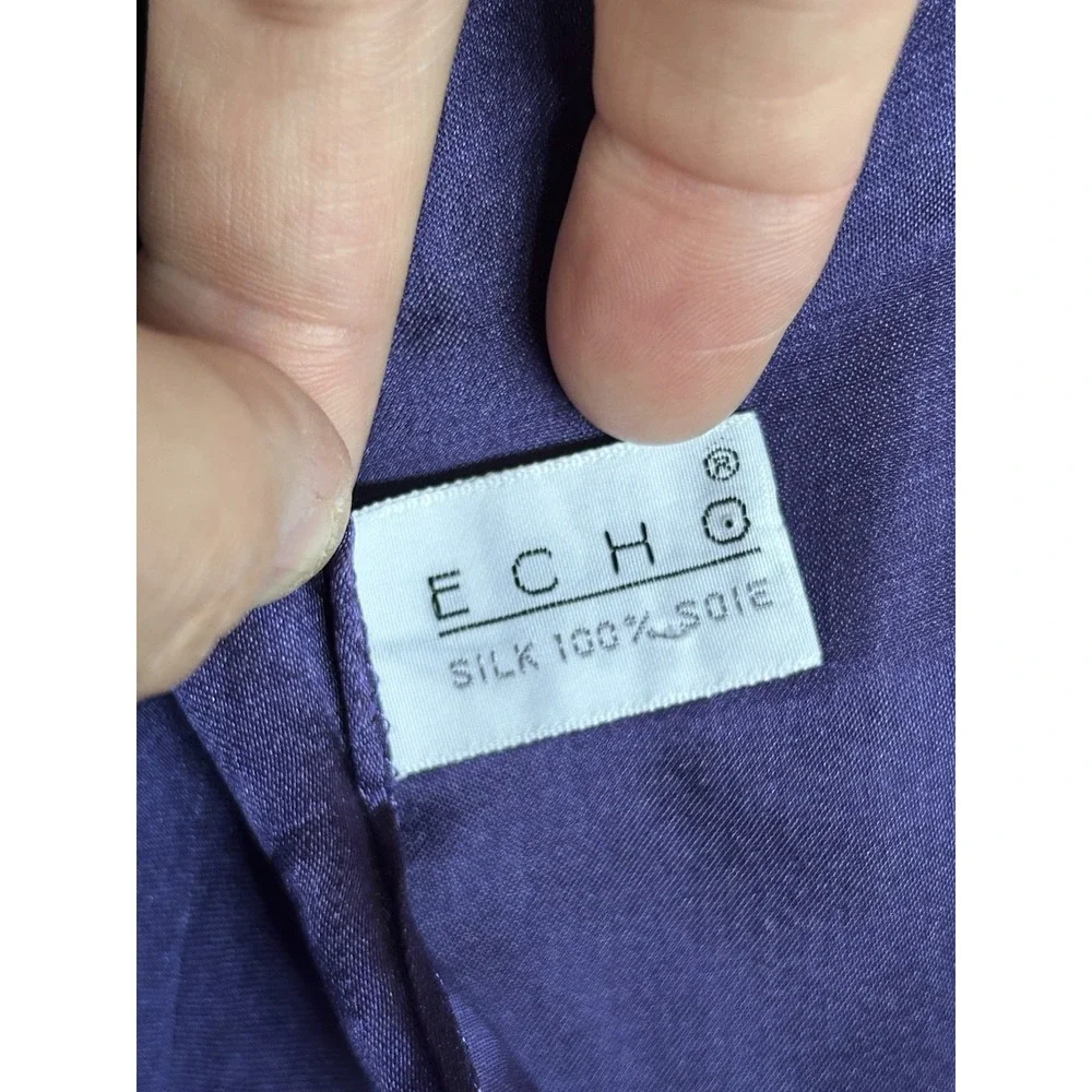 ECHO Royal Purple Silk Half Sheer Oblong Long Scarf Made In Japan 17x60